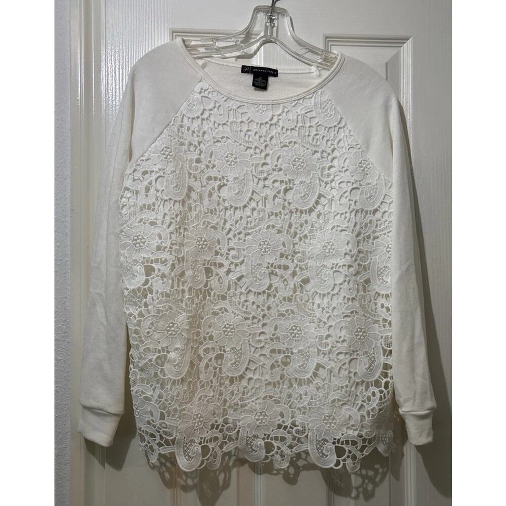 Adrianna Papell White Lace Sweatshirt Size Small Boho Romantic Cottagecore